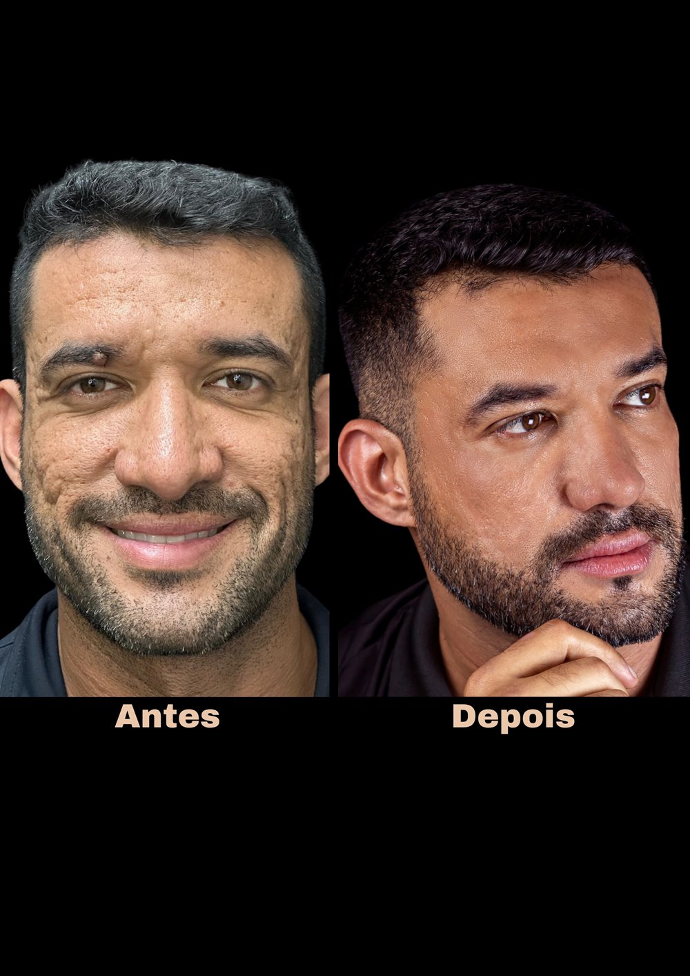 Antes e depois de rinoplastia, vista frontal